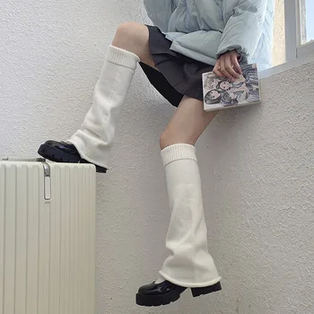 1 чифт Бели Гетр За Момичета, Топли Чорапогащи До Коляното С Пързалка, Японската Свободна Мода Y2K, Вязаный Калъф За Обувки със Средна Дължина стил Лолита 