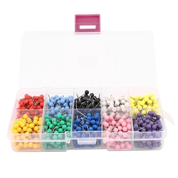 1000 броя 1/8-инчов картографски бутони, С пластмасови кръгли глави и стоманени игольчатыми топчета 10 цветове (всеки цвят по 100 бр.) Изображение 0