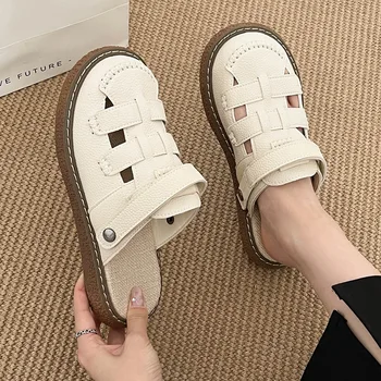 2023 Нови летни и есенни ежедневни прости тъкани и сандали на платформа, женски бели универсални обувки в римски стил