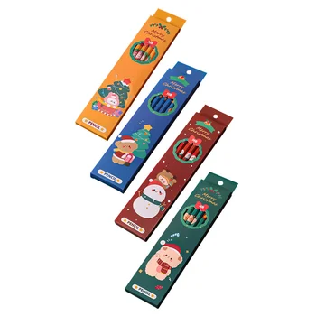 4 Коледни Кутии моливи в опаковка комплект за рисуване за ученици в начално училище, Многоцветен с ластиками, дървени, цветни Изображение 0