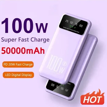 50000mAh 100W Супер Бързо зареждане на Power Bank е Преносимо зарядно устройство Батерия Powerbank за iPhone Huawei Samsung Нов