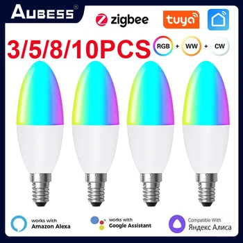 Aubess Sasha E14 Умна свещ ZigBee Крушка Европейските крушка RGB LED Лампа WW Чрез Smart Life Алекса Google Home Alice