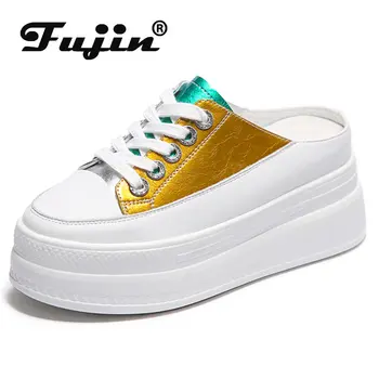 Fujin 8 см, нови маркови дизайнерски дамски чехли от естествена кожа на платформа и танкетке, женски маратонки-сандали, летни обувки на ток