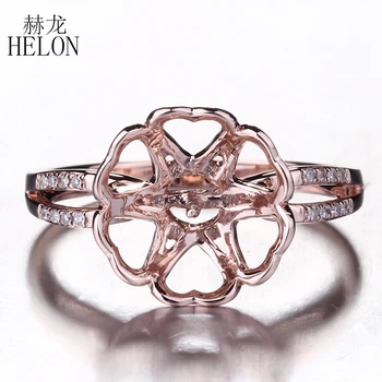 HELON Solid Розово злато 10 Карата, естествени диаманти, Годишнина от годеж, бижута, Рамки за пръстен с полумонтажом, кръгла перла 8-12 мм
