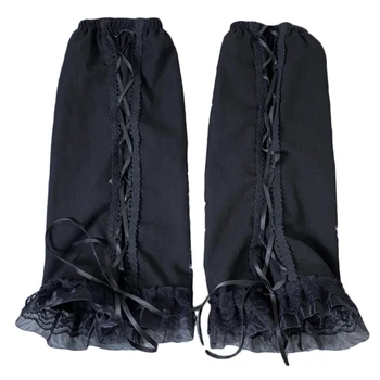 Q1FA, дамски черни гамаши в стил пънк, завързана калъф за краката дантела с къдри