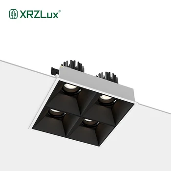 XrzLux Led-Вградени Квадратен Тавана Прожектор с Четири глави, Алуминиев Антибликовый COB LED Лампа 32 Вата 40 Вата, на Тавана Лампа За помещения