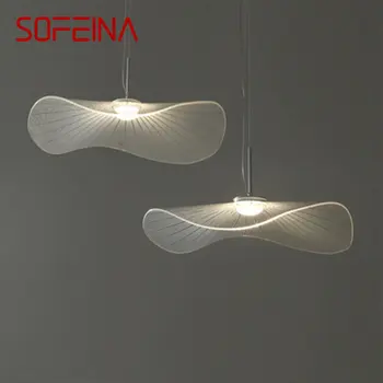 Алуминиева led окачване SOFEINA, творческа моделиране на листа от Лотос, бял модерни полилей, крушка за декор за хола и трапезарията
