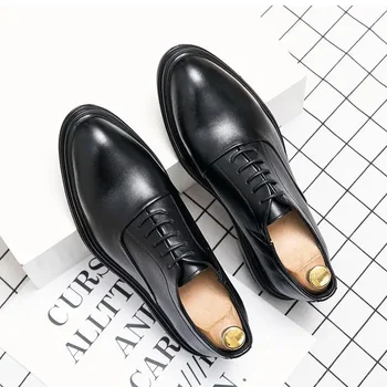 Британската Мъжка Официална дреха, Дишаща Бизнес Обувки От естествена Кожа, Мъжки Черни Обувки с ниски берцем, Дамски Професионална Кожени обувки дантела.