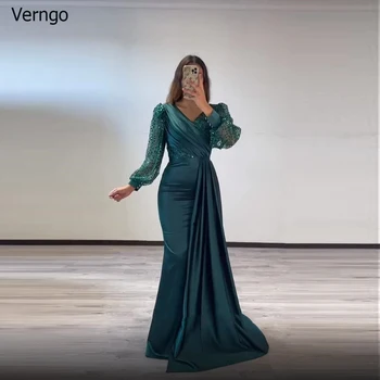 Выпускное рокля русалка Verngo с V-образно деколте и дълги ръкави, вечерна рокля, Сатен искри, Арабските Дамски официални рокли на знаменитости, Vestidos De Noche Изображение 0