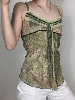 Дамска Лятна Блуза с флорални Принтом в стил Мозайка, С V-образно деколте, Без ръкави, на експозиции, Елегантен Камизола Изображение 0