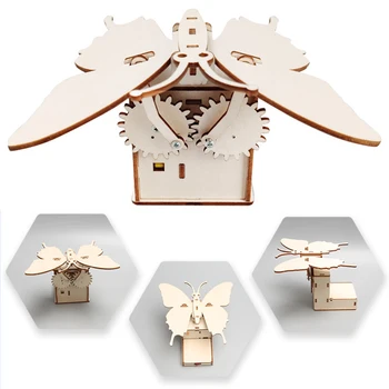 Дървени електрически модел на пеперуда Механизъм Работещ Детски научна играчка Технология САМ Комплект за изучаване на физика, Забавни играчки за деца Изображение 0