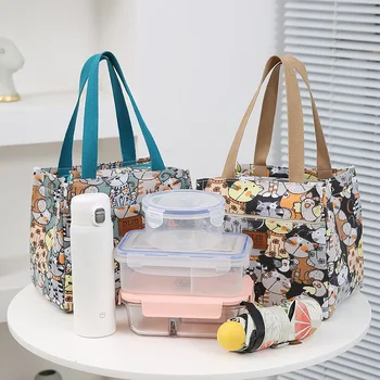 Квадратни изолиращи чанти-охладители, ръчни чанти и калъфи за лед, торбички за обяд с модерен принтом, чанти за bento, детски чанти за обяд, чанти-охладители, водоустойчива чанта