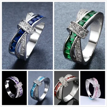 Класически дамски пръстени от сребро 925 проба, цветен циркон, размер 6-10 Мода, аксесоари за сватба, украса за партита, подаръци Изображение 0