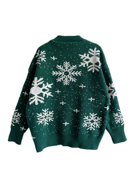 Коледен пуловер за жени 2023 г., вязаный пуловер с кръгло деколте и дълги ръкави от картун 