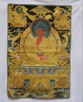 Коллекционный Традиционния тибетски будизъм в Непал Тханка с картини на Буда, будизъм голям размер, модел от коприна, брокат p002728