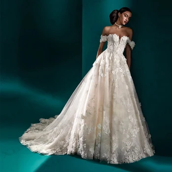 Луксозни дамски Елегантни сватбени рокли Лейси апликация трапецовидна форма, Секси V-образно деколте, тънки сватбени рокли принцеса с пясъчен цвят, винтажное рокля на булката, халат за баня