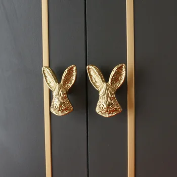 Масивна латунная дръжка Bugs Bunny, дръжка за заек, задвижваната гардероб в скандинавски стил, Дръжки за шкафове, чекмеджета и дръжки за интериор, Мебели, аксесоари
