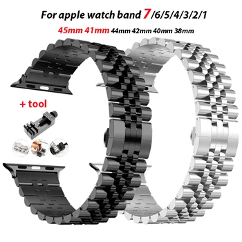 Метална Каишка За apple watch band 44mm 40 мм 45 мм 41мм 42мм 38мм Ultra 49 мм Стоманена гривна correa para apple watch de 44mm