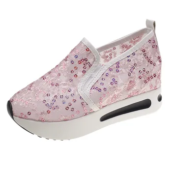 Модни Лоферы, Дишащи Дамски Дантелени Окото Удобни Летни обувки на плоска подметка с цветен модел, Дамски Ежедневни обувки с кръгло бомбе и дебело дъно, zapatos Изображение 0