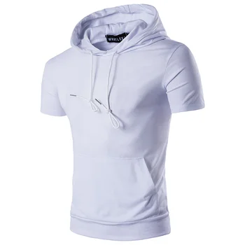 Мъжки t-shirt, лятна однотонная hoody с качулка, ежедневни модни тениски с качулка, тениски за мъже, лека облекло