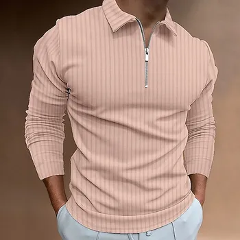 Мъжки ежедневни есенна риза с ивици от плат с отложным яка с цип, памучни мъжки ризи за мъже, мъжки ризи, панталони, ризи за мъже