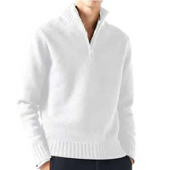 Мъжки ежедневни обикновен пуловер с цип, пуловери, монофонични топло вязаный пуловер с дълъг ръкав, блузи, ежедневни блузи, палта