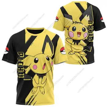 Мъжки и женски 3D-тениски Pokemon Pichu Pikachu за спорт и отдих, детски ризи с къс ръкав Изображение 0
