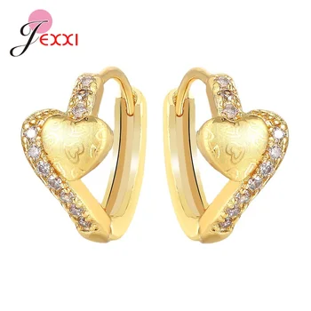 Нов дизайн на Любовта под формата на сърце CZ Кристални Цирконий Обръчи малък кръг от Златни обеци за жени, Модни бижута Brincos Изображение 0