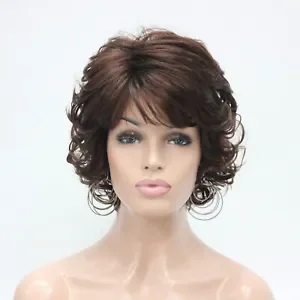 Нов женски перука с вълнообразни къдрава кестенява коса 31 #, къси синтетични косми, пълен с перука