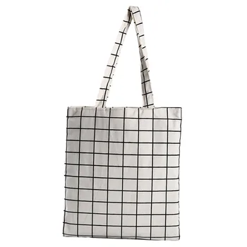 Нова мода жените холщовая клетчатая Еко-чанта за пазаруване за еднократна употреба, клетчатая чанта през рамо, черен, бял цвят