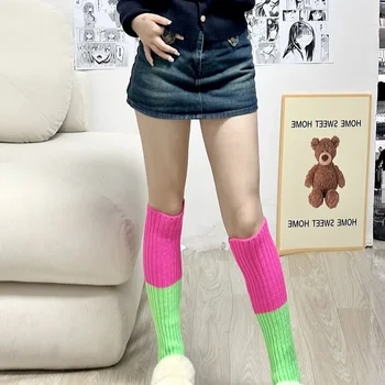 Нови дамски плетени гамаши неонового цвят на Хелоуин 80-те години, сладък гамаши в рубчик, ярки чорапи и без чорапи, пънк до коляното, готическия хип-хоп