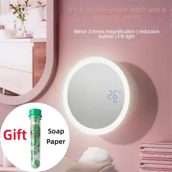 Опаковка сапун, 2 В 1 С огледало, стенен монтаж автоматичен опаковка сапун, USB-акумулаторна инфрачервен индукционный опаковка за сапун на пяна