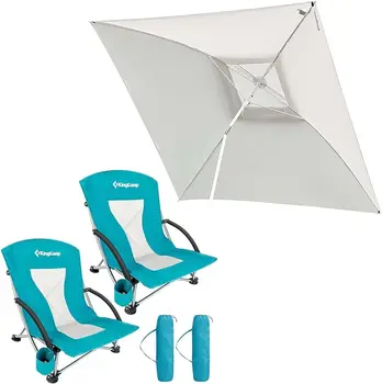 Плажен стол KingCamp и Навес за Плажната Сянка, Преносим Плажен Стол за Възрастни, 2 опаковки, UPF50 +, Ветрозащитная Палатка Sun размер 6x6 Фута