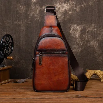 Реколта мъжки нагрудная чанта от естествена кожа, с висококачествена чанта през рамо от телешка кожа, мъжки чанти-месинджър голям капацитет