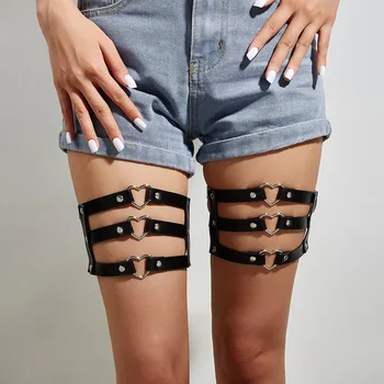 Секси крака от изкуствена кожа с еластична метален сърце За жени и момичета, готически нитове, пънк-жартиери за бедрата, бижута за тяло Изображение 0
