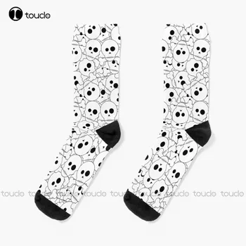Чорапи с черепи и кръстосани кости, мъжки Чорапи-новости на Хелоуин, Дигитален печат 360 °, Удобни, най-Добрият Спортен подарък за момичета, Забавен подарък Изображение 0