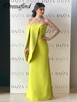 Ярко жълт Подвижна ръкав Дубай Асиметрична вечерна рокля Диаманти, бродирани с мъниста Рокли за официални партита в Саудитска Арабия