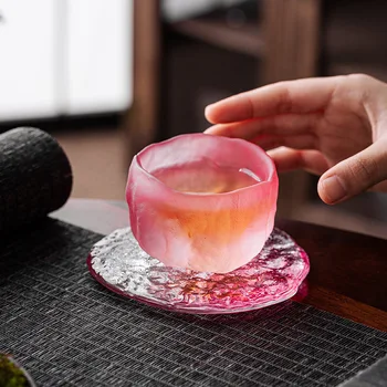 1бр Японската Розова Чаена Чаша за Жените Кристален Чашка За Саке е с Цветна Глазура Малки Чаени Чаши С Цветен Печат на Кунг-фу, Поставка за кафе, Цветен Емайл, Чаша Сакуры Изображение 1