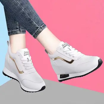 Дамски обувки на танкетке, Дамски ежедневни обувки, които растежа, обувки на скрит ток, дишащи Дамски маратонки с дебела подметка, Zapatos De Mujer 2023 Изображение 1