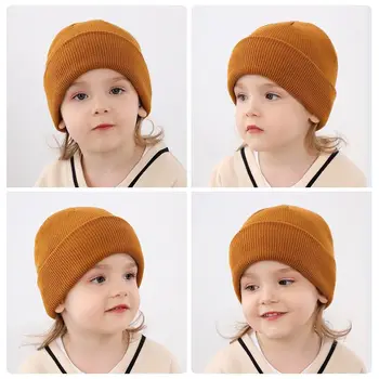 Зимна шапка за деца 2-6 години, Скъпа Однотонная Мека детска шапчица-бини, Възли топли шапки за момичета и момчета Изображение 1