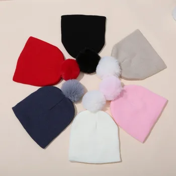 Зимни детски шапки за момичета и момчета, детска шапчица с помпоном, Детска шапчица-капор, Аксесоари за детска шапчица 0-3Y Изображение 1