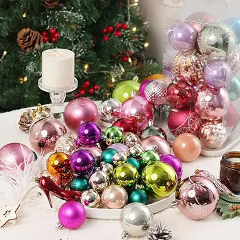 Комплект Коледни топки 75шт Цветни Топки с покритие покритие за Коледа Топки с коледна атмосфера, за партита, тържества, пазаруване Изображение 1