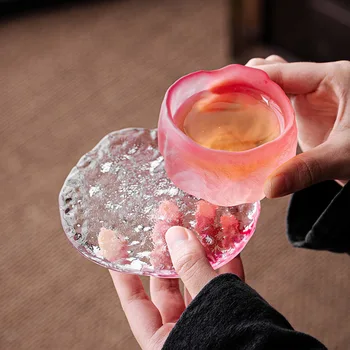 1бр Японската Розова Чаена Чаша за Жените Кристален Чашка За Саке е с Цветна Глазура Малки Чаени Чаши С Цветен Печат на Кунг-фу, Поставка за кафе, Цветен Емайл, Чаша Сакуры Изображение 2