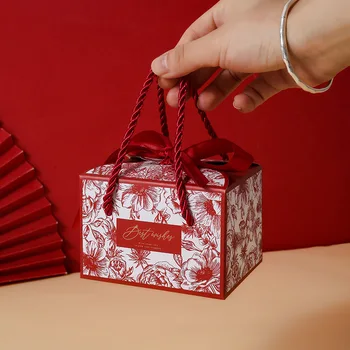 20 бр/лот, Креативна нова преносима кутия за сватбени шоколадови бонбони, опаковки за празнични подаръци, хартиена кутия с панделка, са на разположение три цвята Изображение 2