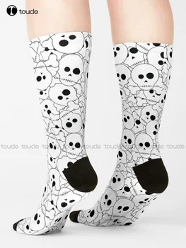 Чорапи с черепи и кръстосани кости, мъжки Чорапи-новости на Хелоуин, Дигитален печат 360 °, Удобни, най-Добрият Спортен подарък за момичета, Забавен подарък Изображение 2
