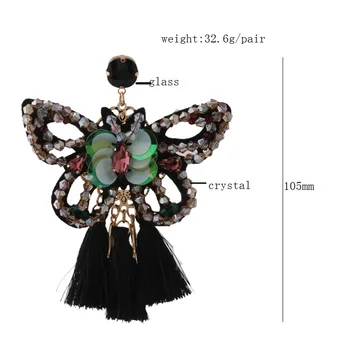 NeeFuWoFu Големи Обеци-пеперуди с пискюли и кристали, Големи дълги Аксесоари за уши Brinco на Едро с фабрика за Коледни подаръци Oorbellen Изображение 3