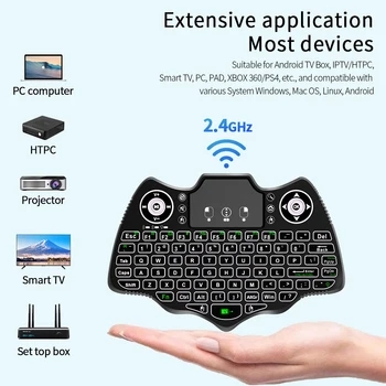 Безжична мини клавиатура V18 2.4 G БТ Touch 7-цветна клавиатура Air Mouse с подсветка на френски, испански, руски език за Android TV Box PC Изображение 3
