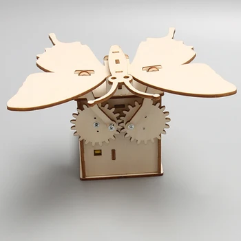 Дървени електрически модел на пеперуда Механизъм Работещ Детски научна играчка Технология САМ Комплект за изучаване на физика, Забавни играчки за деца Изображение 3