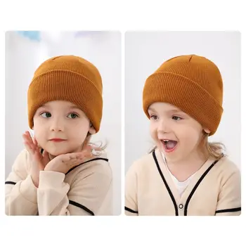 Зимна шапка за деца 2-6 години, Скъпа Однотонная Мека детска шапчица-бини, Възли топли шапки за момичета и момчета Изображение 3