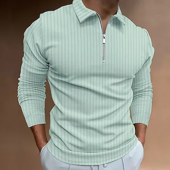 Мъжки ежедневни есенна риза с ивици от плат с отложным яка с цип, памучни мъжки ризи за мъже, мъжки ризи, панталони, ризи за мъже Изображение 3